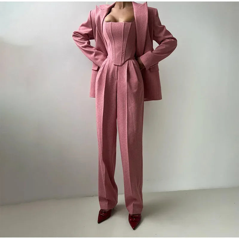 Suits - Structured Suit 3 Piece for Professional Women Blazer Top and Pants