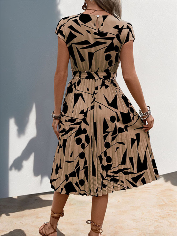 Summer Dresses- Artful Abstract Print Pleated Midi Dress- - Pekosa Women Fashion