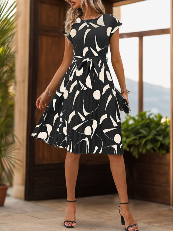 Summer Dresses- Artful Abstract Print Pleated Midi Dress- - Pekosa Women Fashion