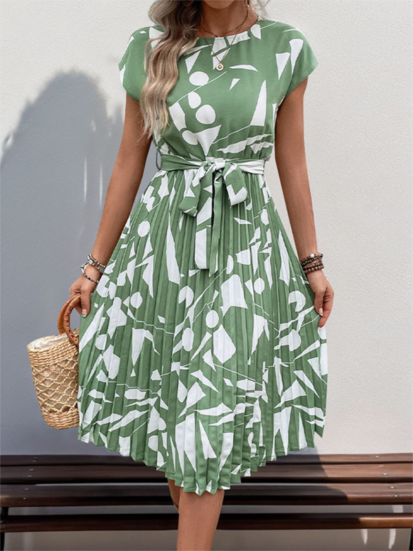 Summer Dresses- Artful Abstract Print Pleated Midi Dress- - Pekosa Women Fashion