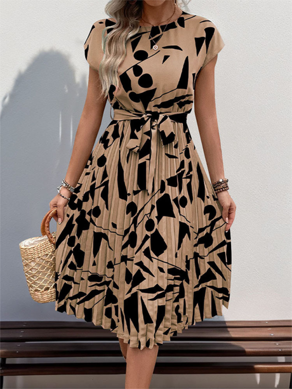 Summer Dresses- Artful Abstract Print Pleated Midi Dress- - Pekosa Women Fashion