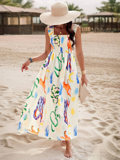 Summer Dresses- Boho Folkloric Print Maxi Dress for Casual Walks & Festive Occasions- Pattern3- Pekosa Women Fashion