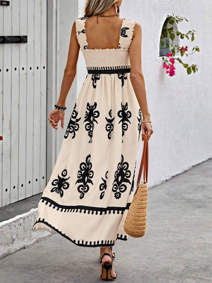 Summer Dresses- Boho Folkloric Print Maxi Dress for Casual Walks & Festive Occasions- - Pekosa Women Fashion