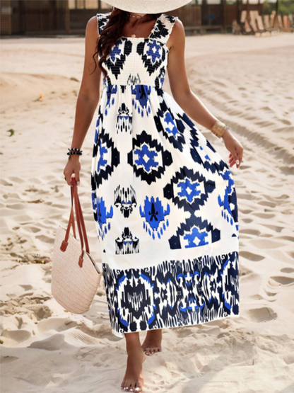 Summer Dresses- Boho Folkloric Print Maxi Dress for Casual Walks & Festive Occasions- Pattern2- Pekosa Women Fashion