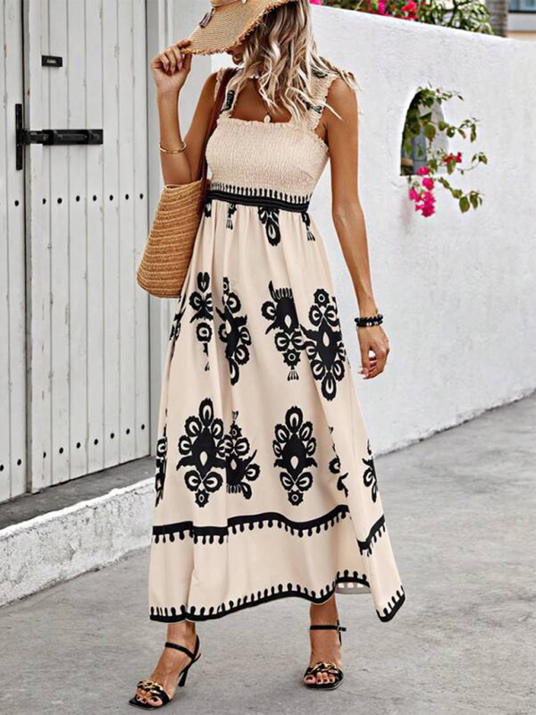 Summer Dresses- Boho Folkloric Print Maxi Dress for Casual Walks & Festive Occasions- - Pekosa Women Fashion