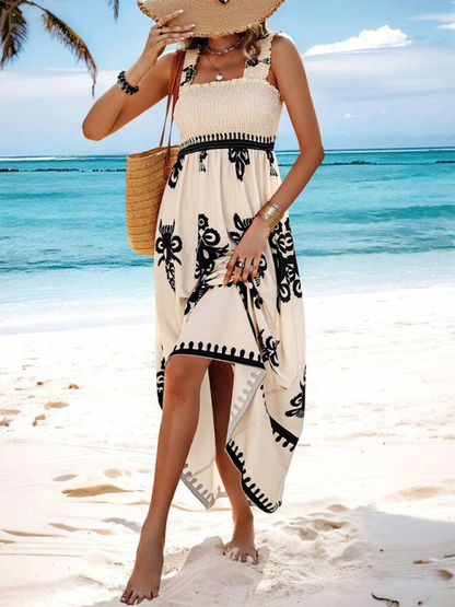 Summer Dresses- Boho Folkloric Print Maxi Dress for Casual Walks & Festive Occasions- - Pekosa Women Fashion