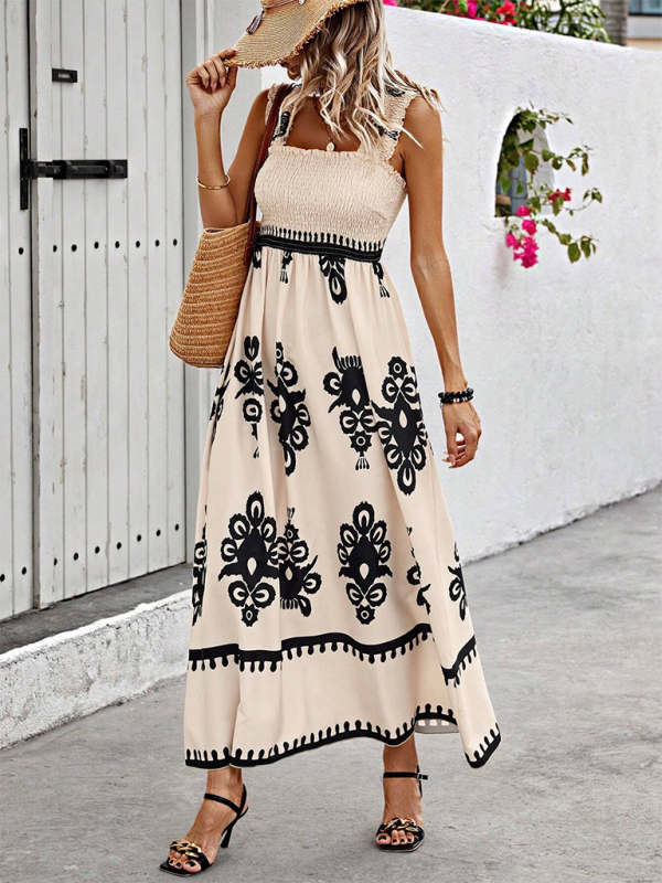 Summer Dresses- Boho Folkloric Print Maxi Dress for Casual Walks & Festive Occasions- - Pekosa Women Fashion