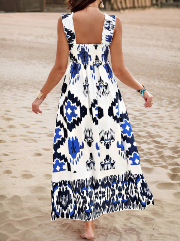 Summer Dresses- Boho Folkloric Print Maxi Dress for Casual Walks & Festive Occasions- - Pekosa Women Fashion