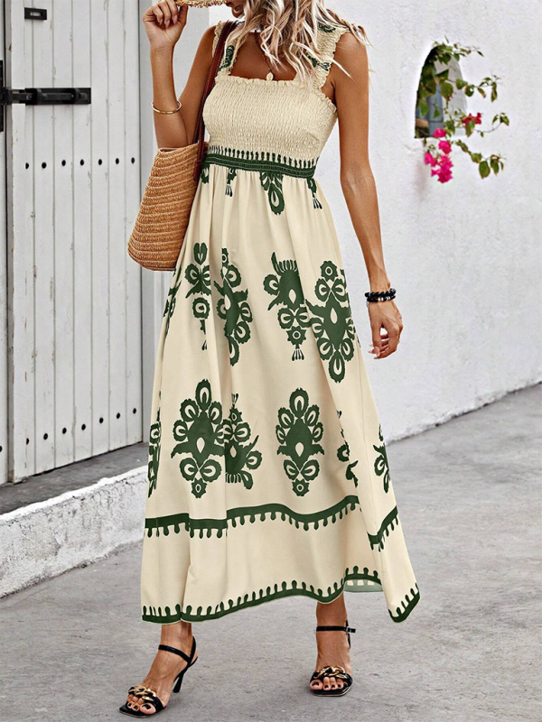 Summer Dresses- Boho Folkloric Print Maxi Dress for Casual Walks & Festive Occasions- - Pekosa Women Fashion