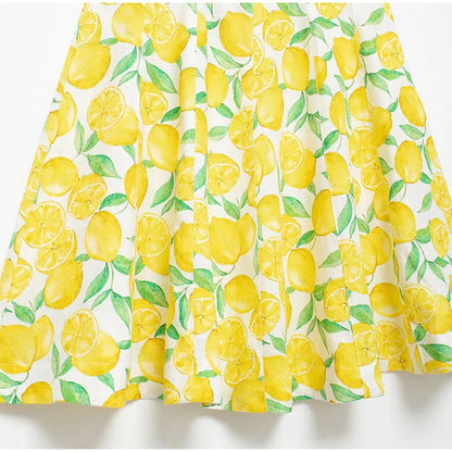 Summer Dresses- Bright Summer Lemon Print Dress for Beach Days and Picnics- - Pekosa Women Fashion