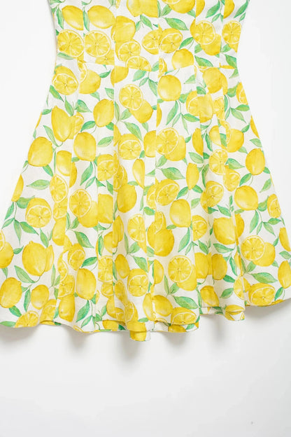 Summer Dresses- Bright Summer Lemon Print Dress for Beach Days and Picnics- - Pekosa Women Fashion