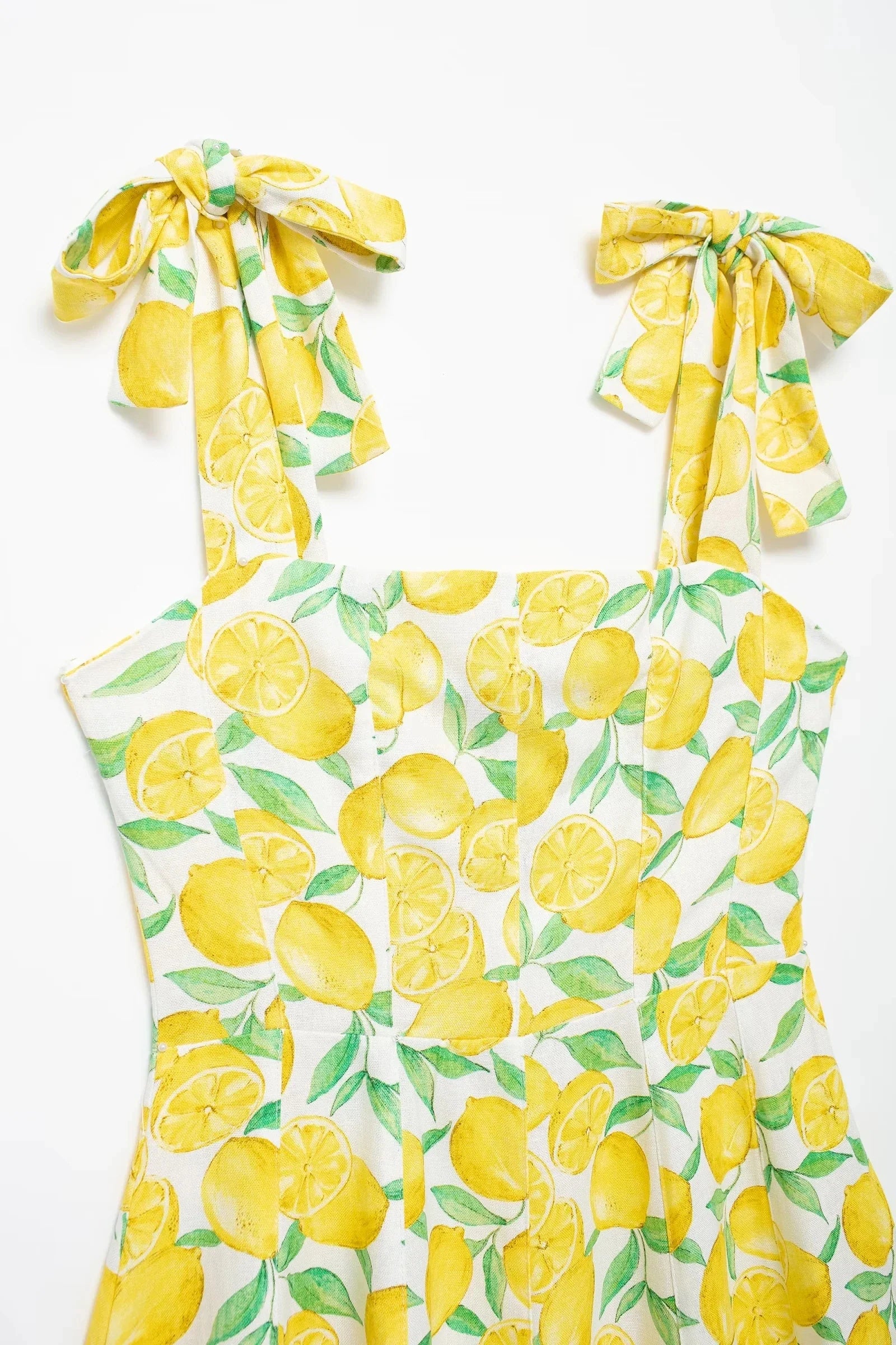 Summer Dresses- Bright Summer Lemon Print Dress for Beach Days and Picnics- - Pekosa Women Fashion