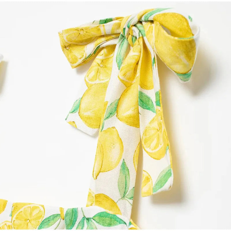 Summer Dresses- Bright Summer Lemon Print Dress for Beach Days and Picnics- - Pekosa Women Fashion