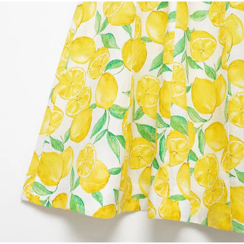 Summer Dresses- Bright Summer Lemon Print Dress for Beach Days and Picnics- - Pekosa Women Fashion