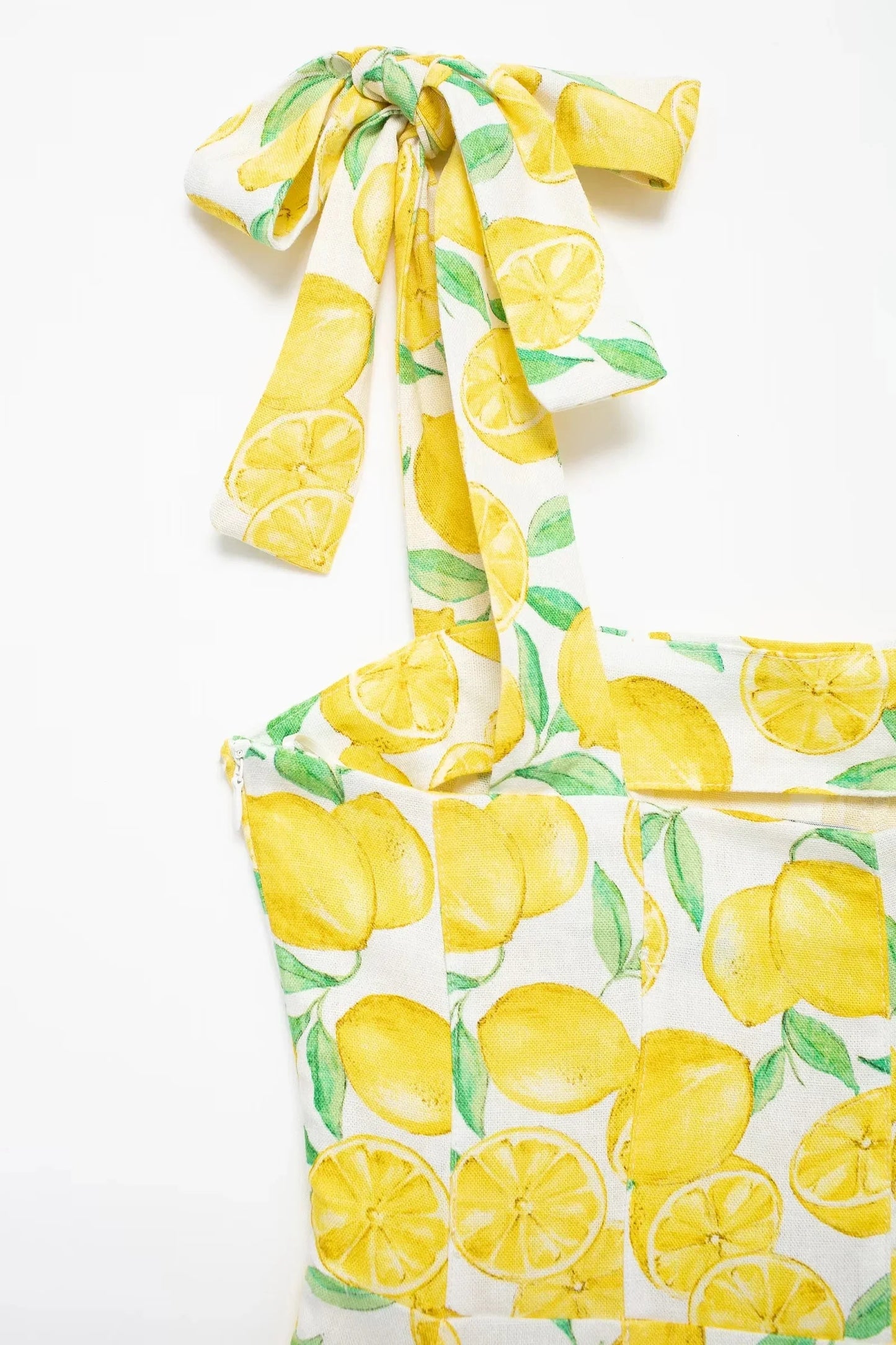 Summer Dresses- Bright Summer Lemon Print Dress for Beach Days and Picnics- - Pekosa Women Fashion