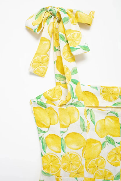 Summer Dresses- Bright Summer Lemon Print Dress for Beach Days and Picnics- - Pekosa Women Fashion