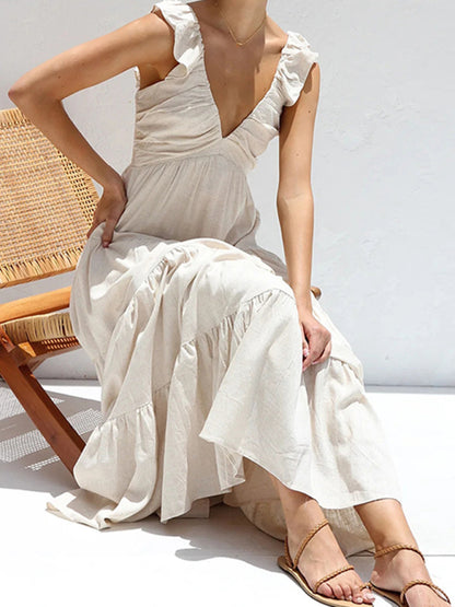 Summer Dresses - Cotton Maxi Dress for Casual Summer Days