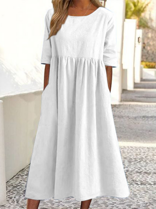 Robe midi tunique essentielle en coton uni avec demi-manches