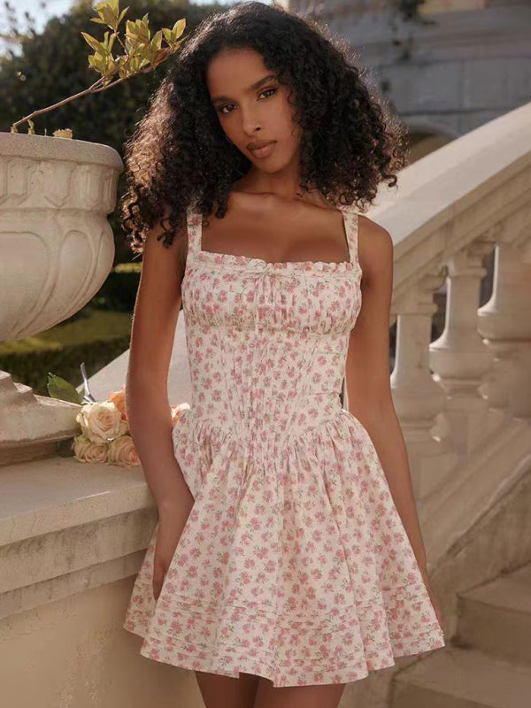 Summer Dresses- Garden Party Women's Floral Cami Mini Dress with Drop Waist- Pattern2- Pekosa Women Fashion