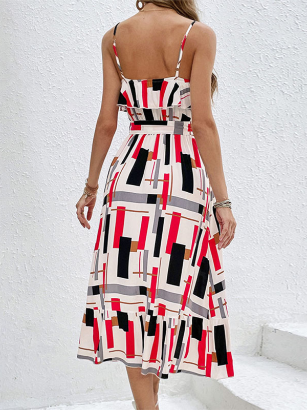 Summer Dresses- Geometric Stripe Midi Dress – Your Go-To for Spring and Summer- - Pekosa Women Fashion