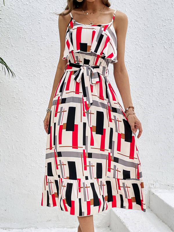 Summer Dresses- Geometric Stripe Midi Dress – Your Go-To for Spring and Summer- - Pekosa Women Fashion