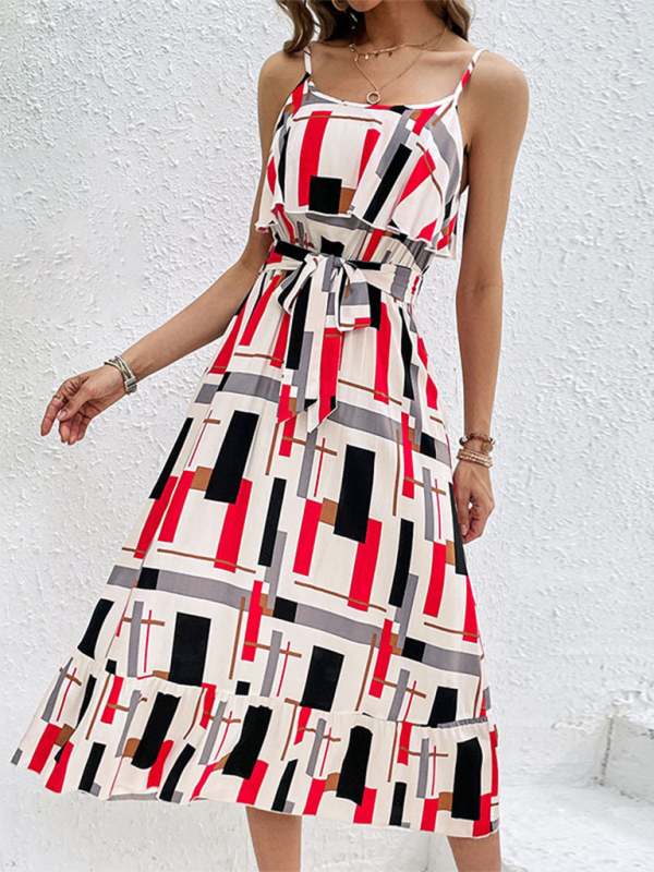 Summer Dresses- Geometric Stripe Midi Dress – Your Go-To for Spring and Summer- - Pekosa Women Fashion