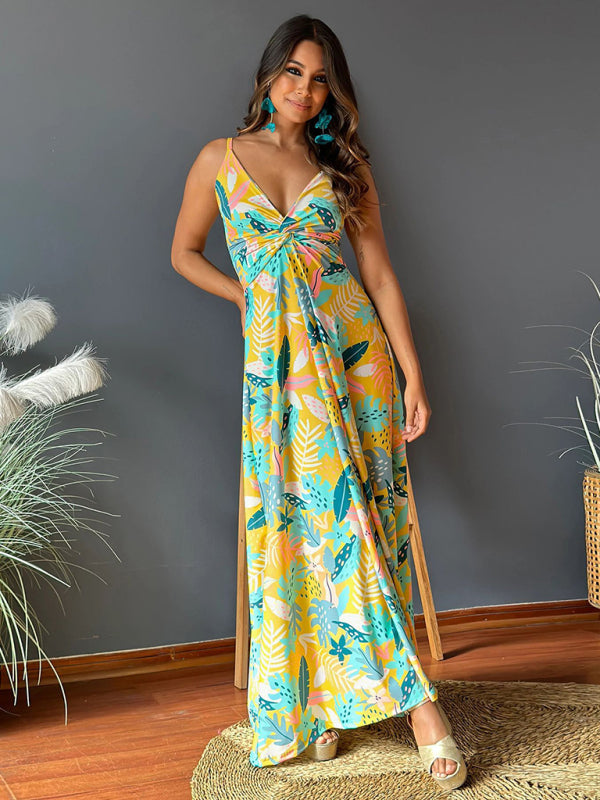 Summer Dresses- Palm Paradise Women's Cami Maxi Dress for Summer Adventures- - Chuzko Women Clothing