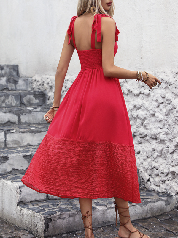 Summer Dresses- Romantic Red Midi Dress for Every Festive Gathering- - Pekosa Women Fashion