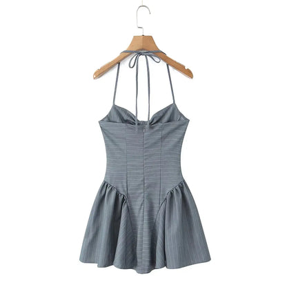 Summer Dresses - Striped Summer Halter Dress for Festive Occasions