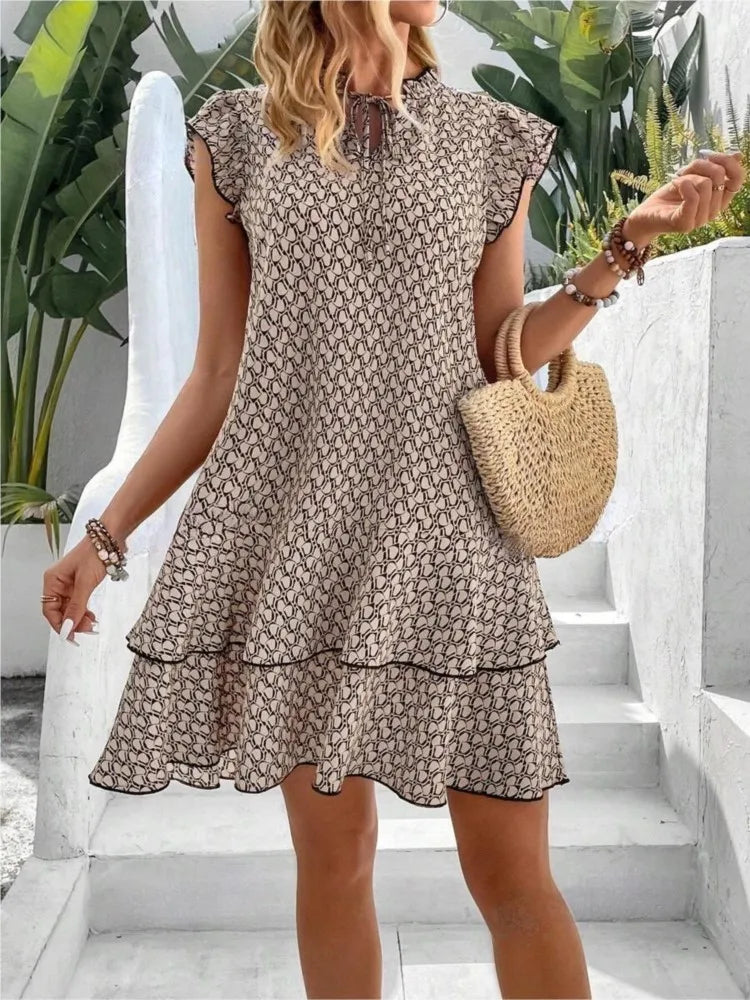 Summer Dresses- Summer Layered Loose Fit Dress in Geo Print- - Pekosa Women Fashion