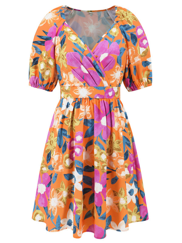 Summer Romance Women's Floral A-Line Mini Dress with Puff Sleeves