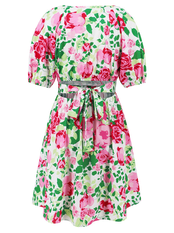 Summer Romance Damen A-Linien-Minikleid mit Blumenmuster und Puffärmeln 