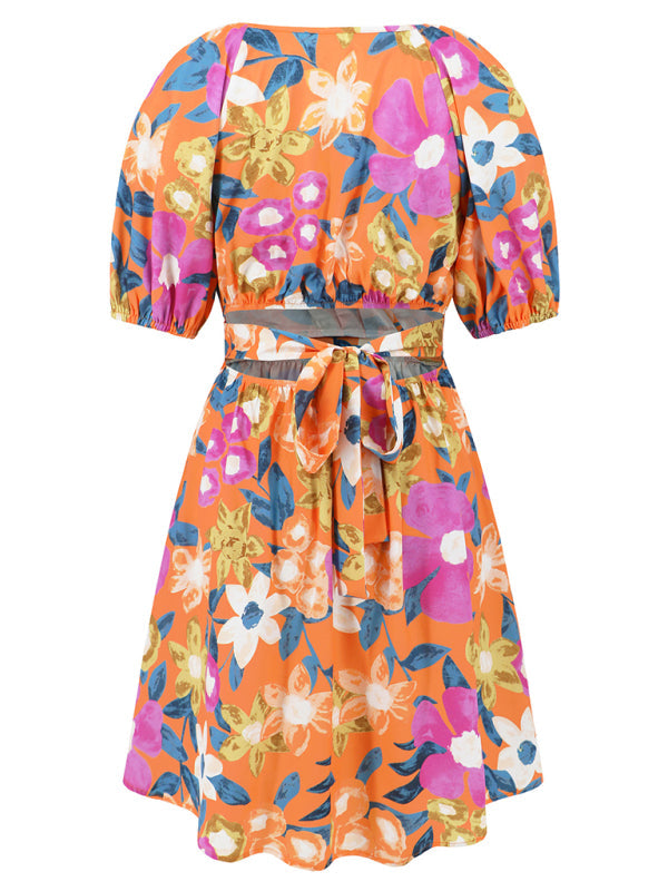 Summer Romance Mini robe trapèze florale avec manches bouffantes pour femme 