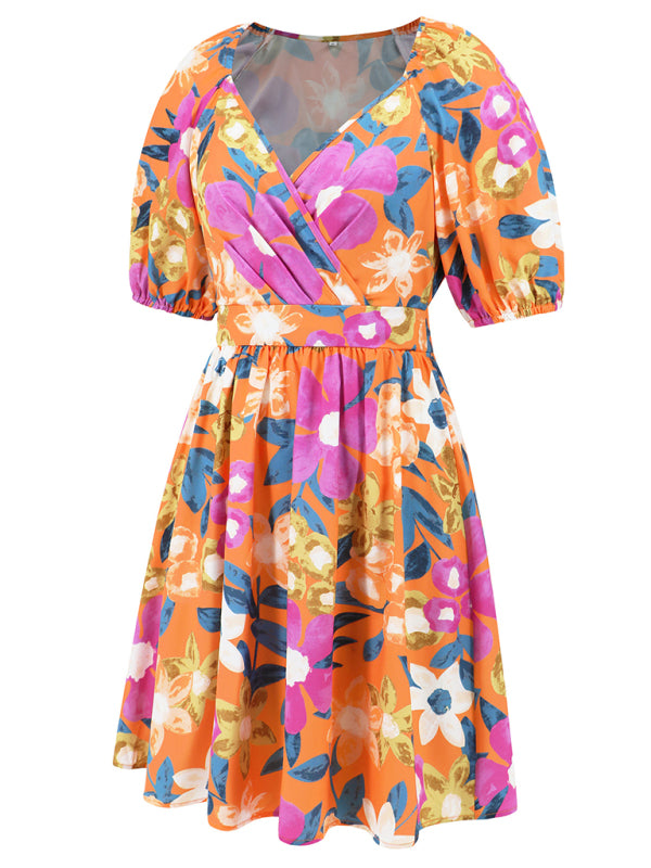 Summer Romance Mini robe trapèze florale avec manches bouffantes pour femme 