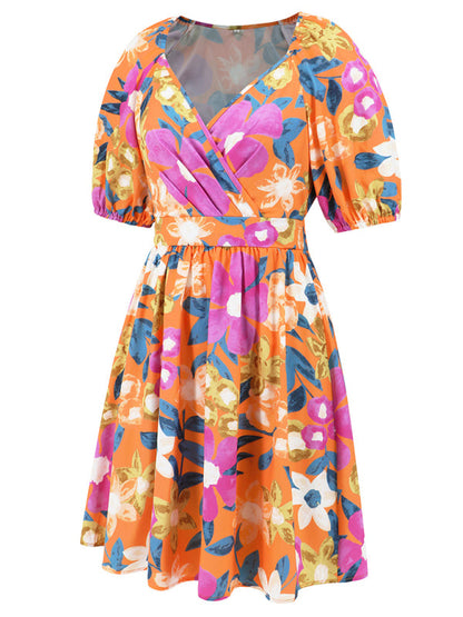 Summer Romance Women's Floral A-Line Mini Dress with Puff Sleeves