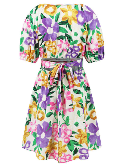 Summer Romance Mini robe trapèze florale avec manches bouffantes pour femme 