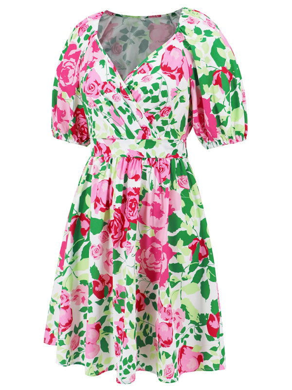 Summer Romance Damen A-Linien-Minikleid mit Blumenmuster und Puffärmeln 