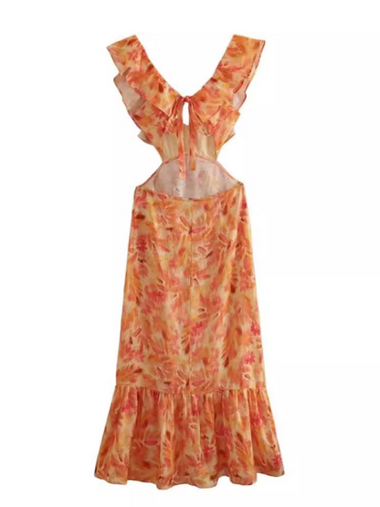 Summer Dresses- Floral Backless Midi Dress for Summer Weddings- - Pekosa Women Fashion