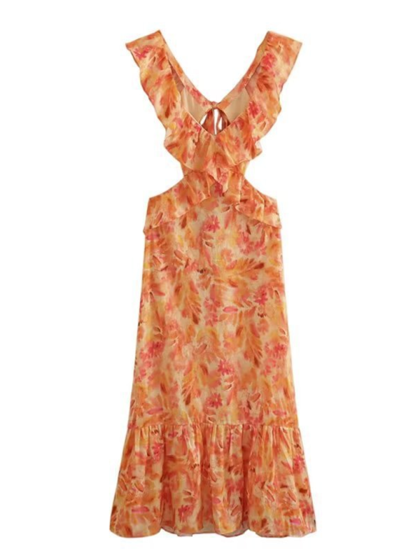 Summer Dresses- Floral Backless Midi Dress for Summer Weddings- - Pekosa Women Fashion