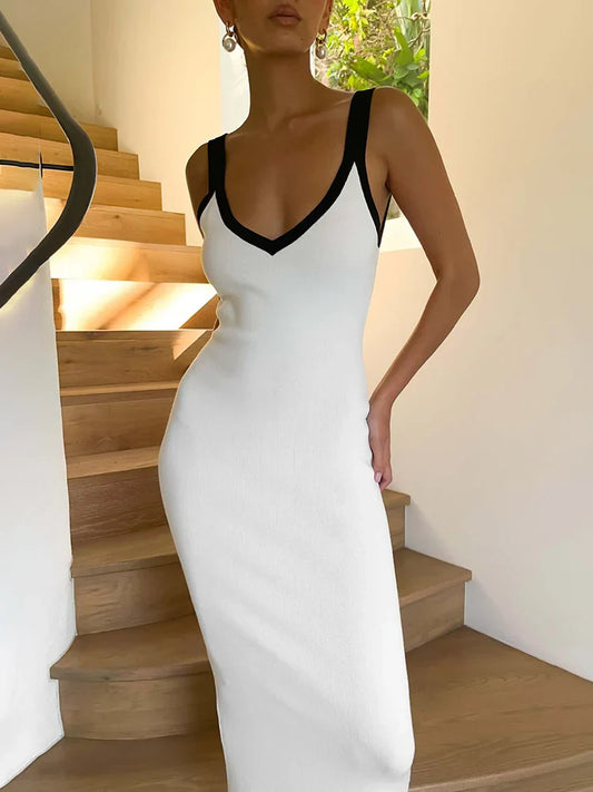 Trendy Cami Midi Dress with Contrast Knit Design