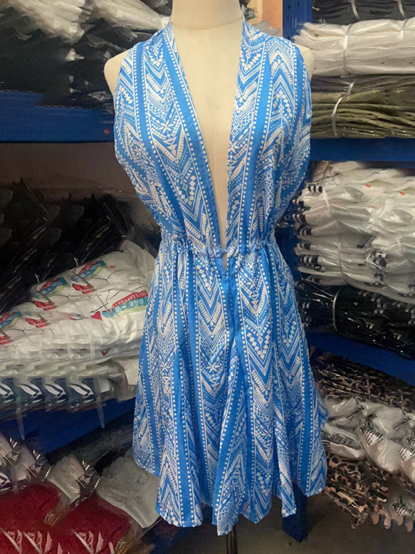 Summer Dresses - Tribal Print Plunge Backless Dress for Summer Festivals