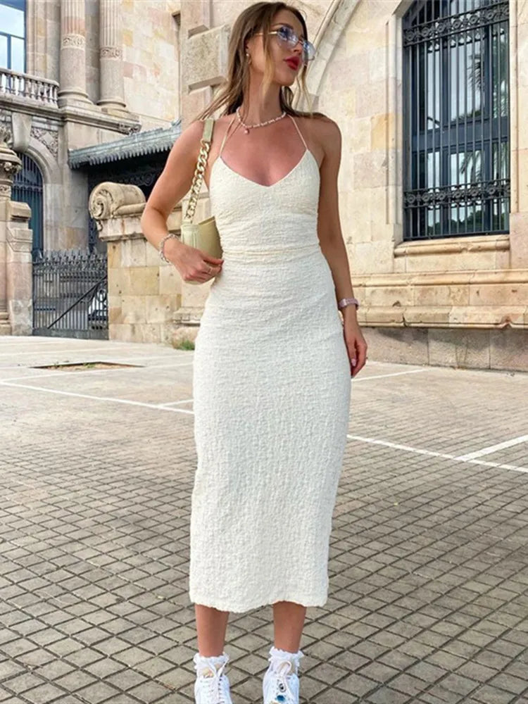 Summer Dresses- Women Multi-Strap Sheath Dress with Unique Back Design- White- Pekosa Women Fashion