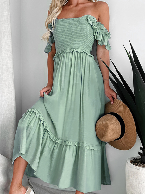 Women Off-Shoulder Midi Dress for BBQ Gatherings