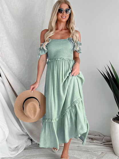 Women Off-Shoulder Midi Dress for BBQ Gatherings