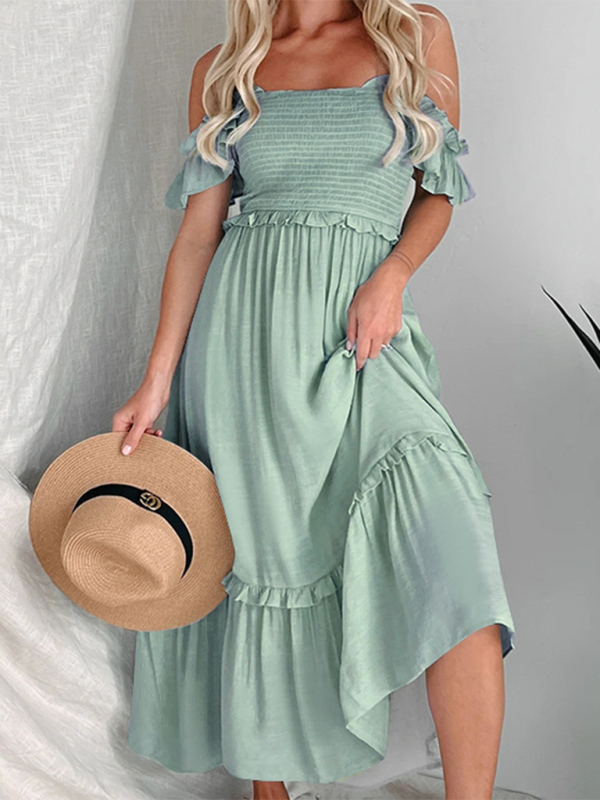 Women Off-Shoulder Midi Dress for BBQ Gatherings