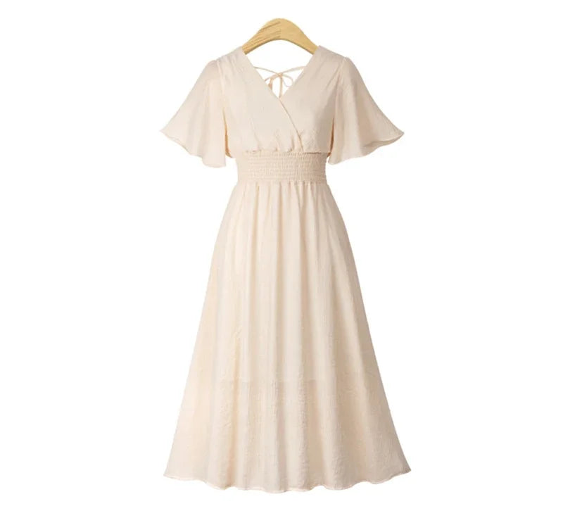 Elegant A-Line Midi Dress with Smocked Waist