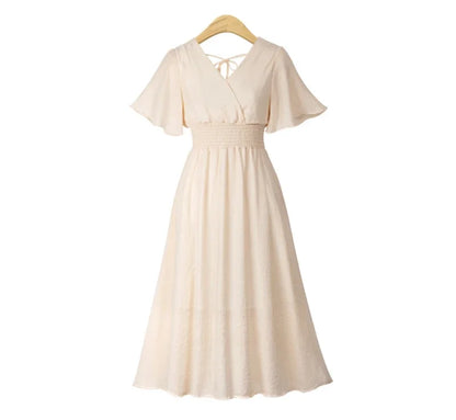 Elegant A-Line Midi Dress with Smocked Waist