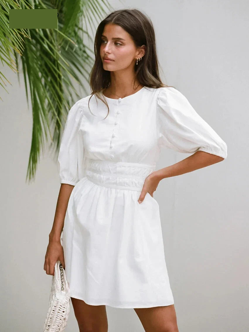 Women's Gathered Waist Cotton Summer Dress