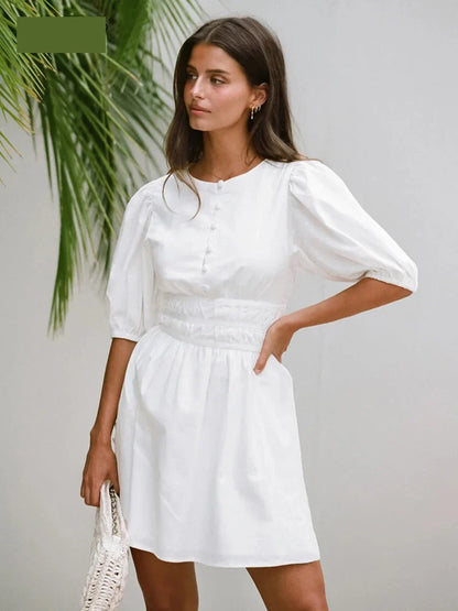 Robe d'été en coton à taille froncée pour femmes