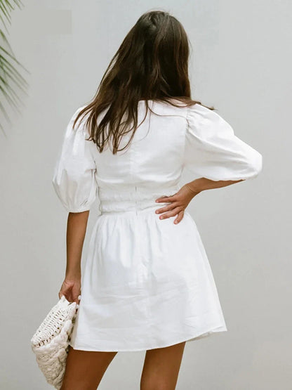 Robe d'été en coton à taille froncée pour femmes